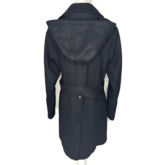 Michael Kors Asymmetric Zip Wool Blend Coat Black Women's Size 8 Belted Hooded - Picture 3 of 16